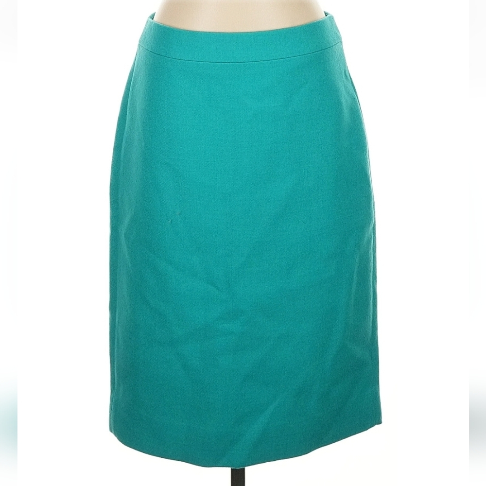 J.Crew NWT 100% Wool Teal Herringbone Pencil Skirt Size 4 Tags Attached